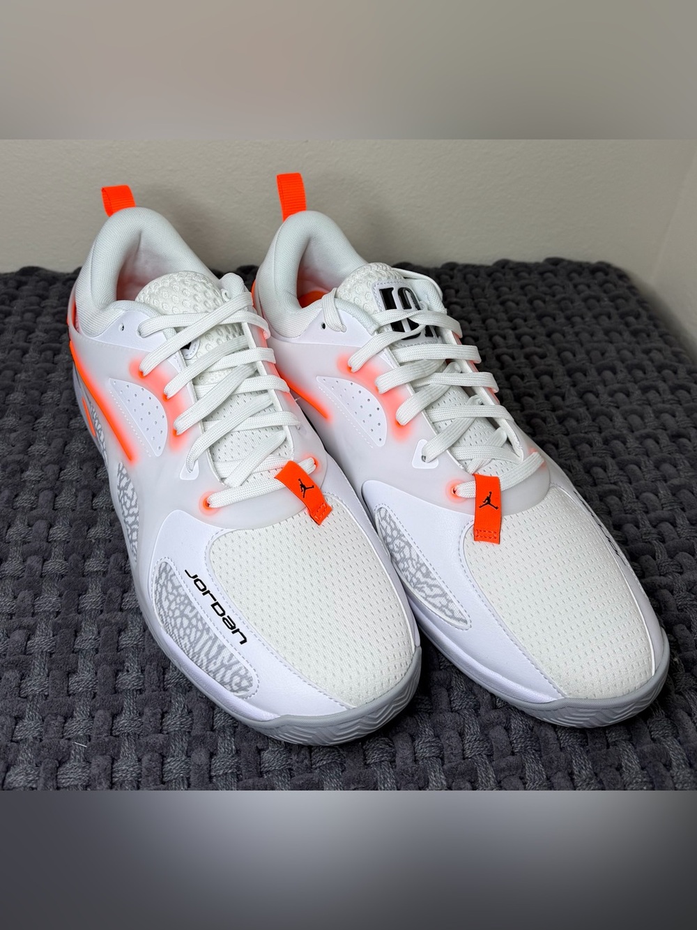 Jordan White Sneakers with Neon Orange Accents
